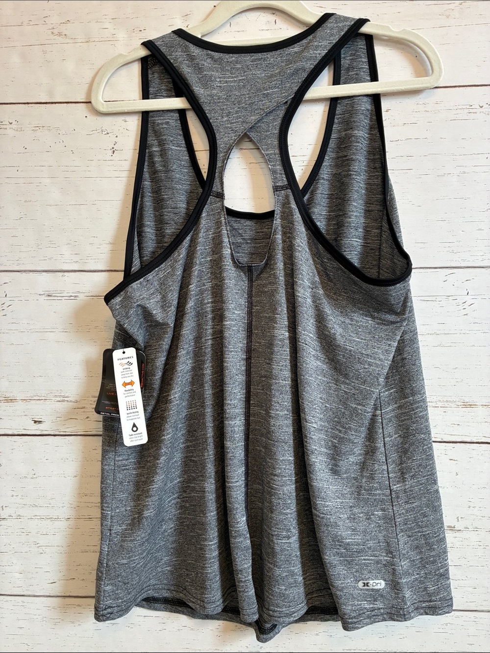 RBX Heather Gray Racerback Workout Tank w/Black Trim & Cutout Detail, sz XL, NWT - Picture 5 of 11